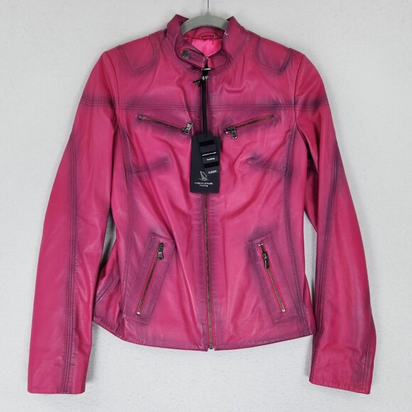 Giorgio Di Mare Jacket Womens Large Pink Fuchsia Leather Yachting Full Zip NEW - Picture 1 of 16